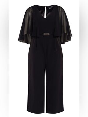 NEW City Chic Black Heiress Belted Cape Split Leg Jumpsuit Size 14